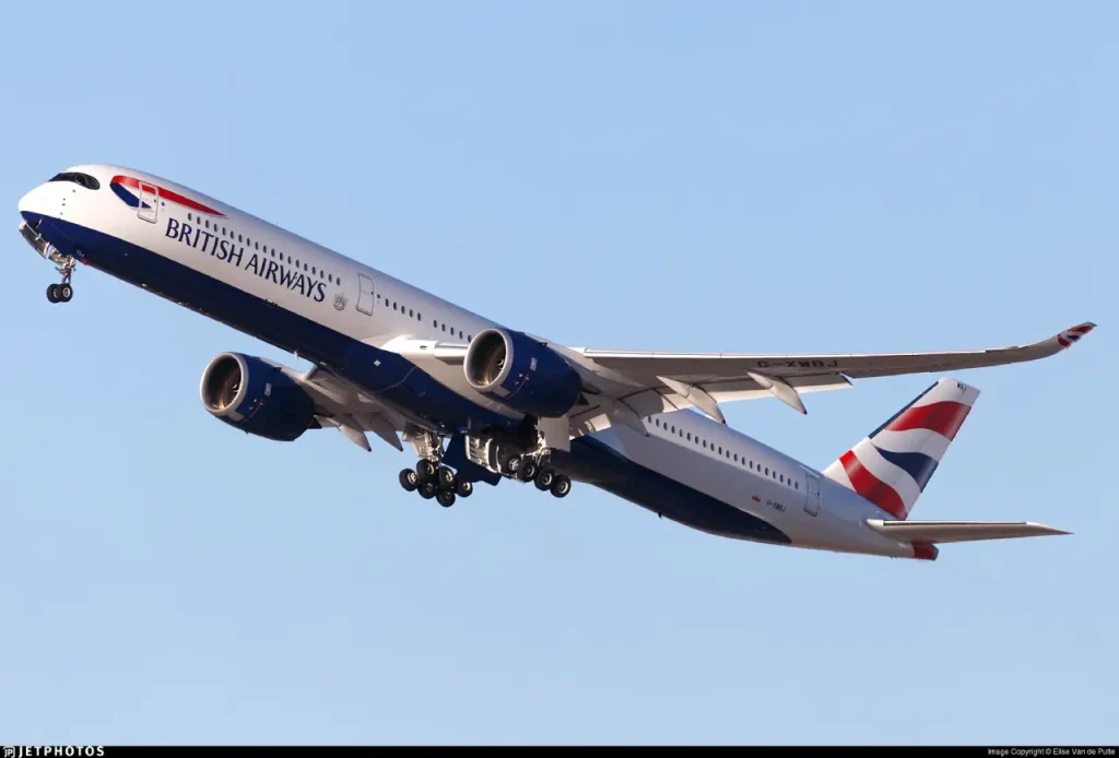 British Airways aircraft departing the runway, representing British Airways departures at JFK Terminal.