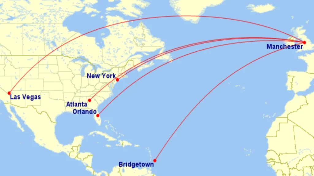 Map of Virgin Atlantic Route