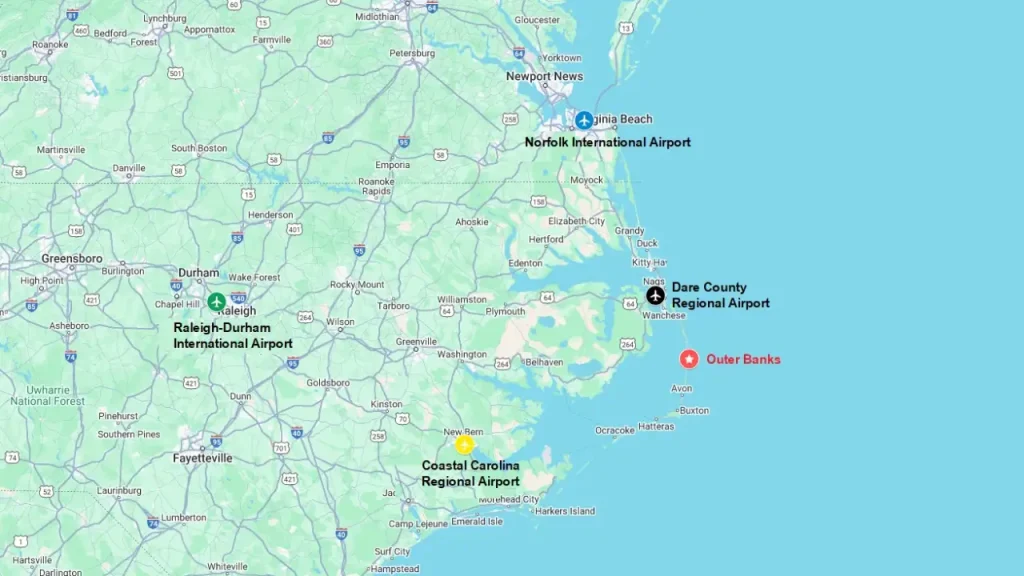 Airports near Outer Banks map